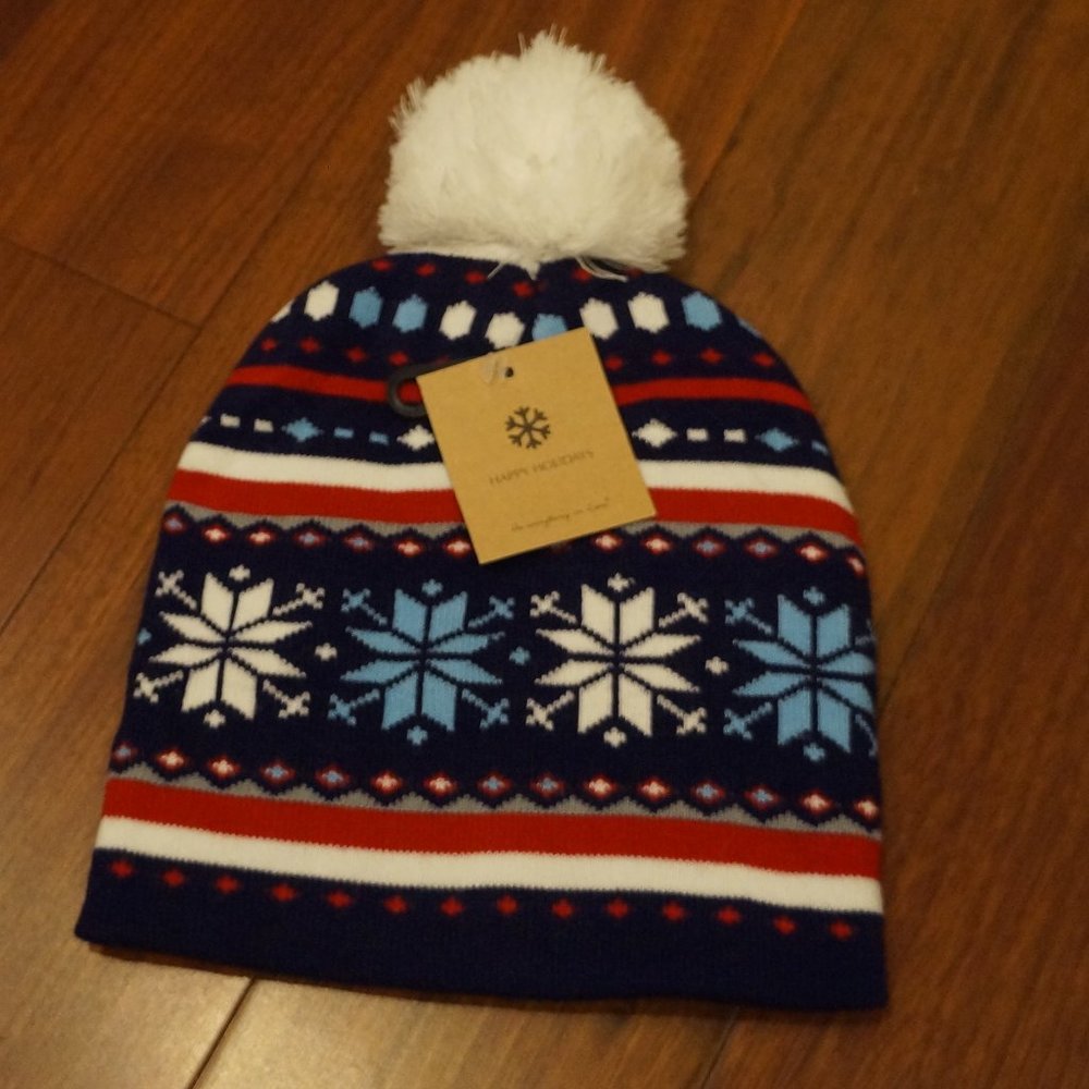 Happy Holidays Pom  Beanie Hat